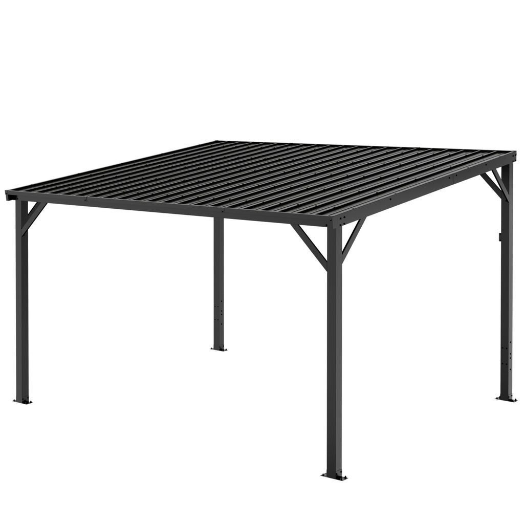 WUKHG 10'x 12' Lean to Gazebo, Outdoor Gazebo with Reinforced Metal Frame and Metal Panel, Hardtop Gazebos with Drainage Channel, for Backyard, Porch, Deck
