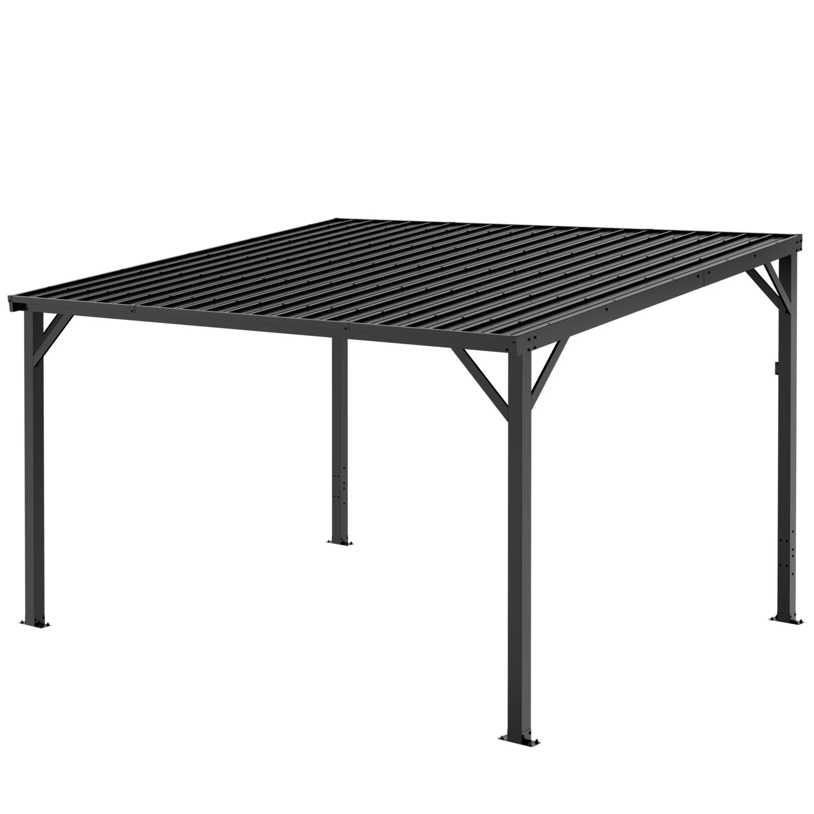 WUKHG 10'x 12' Lean to Gazebo, Outdoor Gazebo with Reinforced Metal Frame and Metal Panel, Hardtop Gazebos with Drainage Channel, for Backyard, Porch, Deck