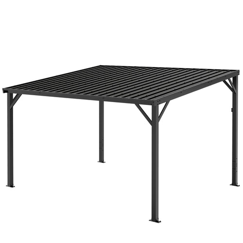 WUKHG 10'x 12' Lean to Gazebo, Outdoor Gazebo with Reinforced Metal Frame and Metal Panel, Hardtop Gazebos with Drainage Channel, for Backyard, Porch, Deck