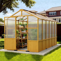 WUKHG 6x12ft Wooden Greenhouse with Pine Wood Frame & Polycarbonate Panels, Walk-In Outdoor Greenhouse with Reinforced Roof, Lockable Door & Roof Vents for Backyard Garden