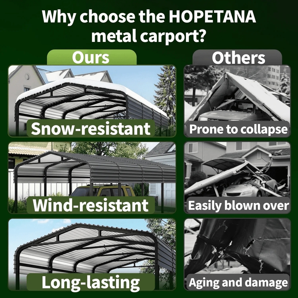 WUKHG 12x20FT Heavy Duty Metal Carport, Outdoor Carport Canopy with Iron Roof, Durable All-Weather Carport for Cars, Trucks, Boats & Outdoor Equipment, Easy Quick-Install Assembly