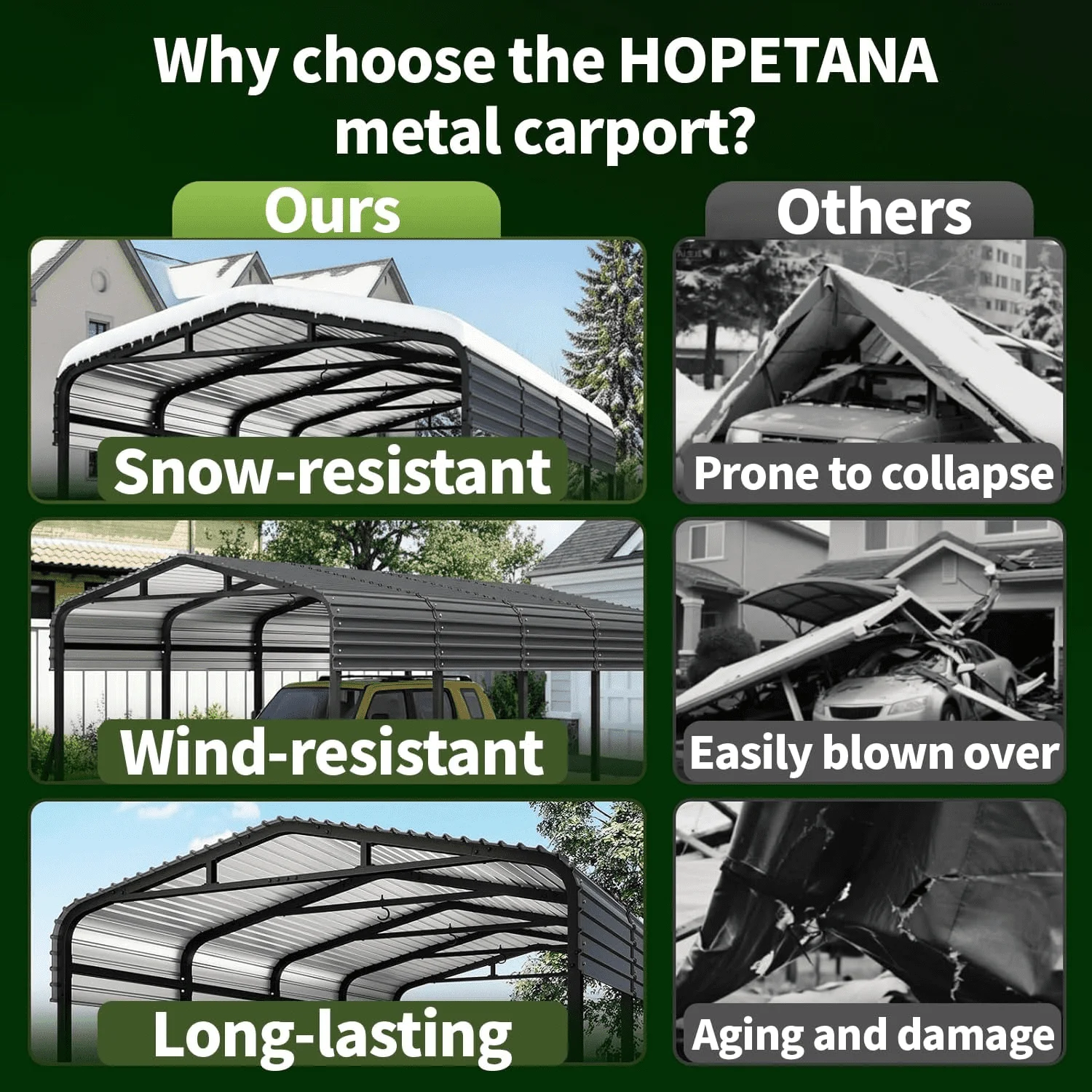 WUKHG 12x20FT Heavy Duty Metal Carport, Outdoor Carport Canopy with Iron Roof, Durable All-Weather Carport for Cars, Trucks, Boats & Outdoor Equipment, Easy Quick-Install Assembly