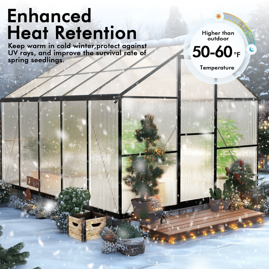 WUKHG 8x10FT Outdoor Greenhouse, Heavy-Duty Walk-in Green house for Garden with Reinforced Aluminum Frame & UV-Resistant Polycarbonate Panels