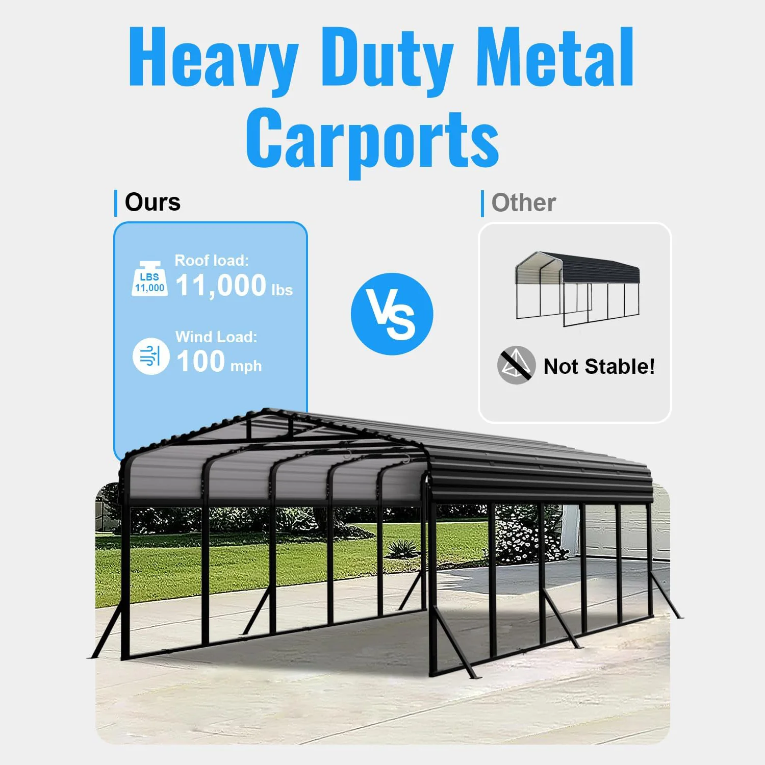 WUKHG 12x25FT Heavy Duty Metal Carport, Outdoor Carport Canopy with Iron Roof, Durable All-Weather Carport for Cars, Trucks, Boats & Outdoor Equipment, Easy Quick-Install Assembly