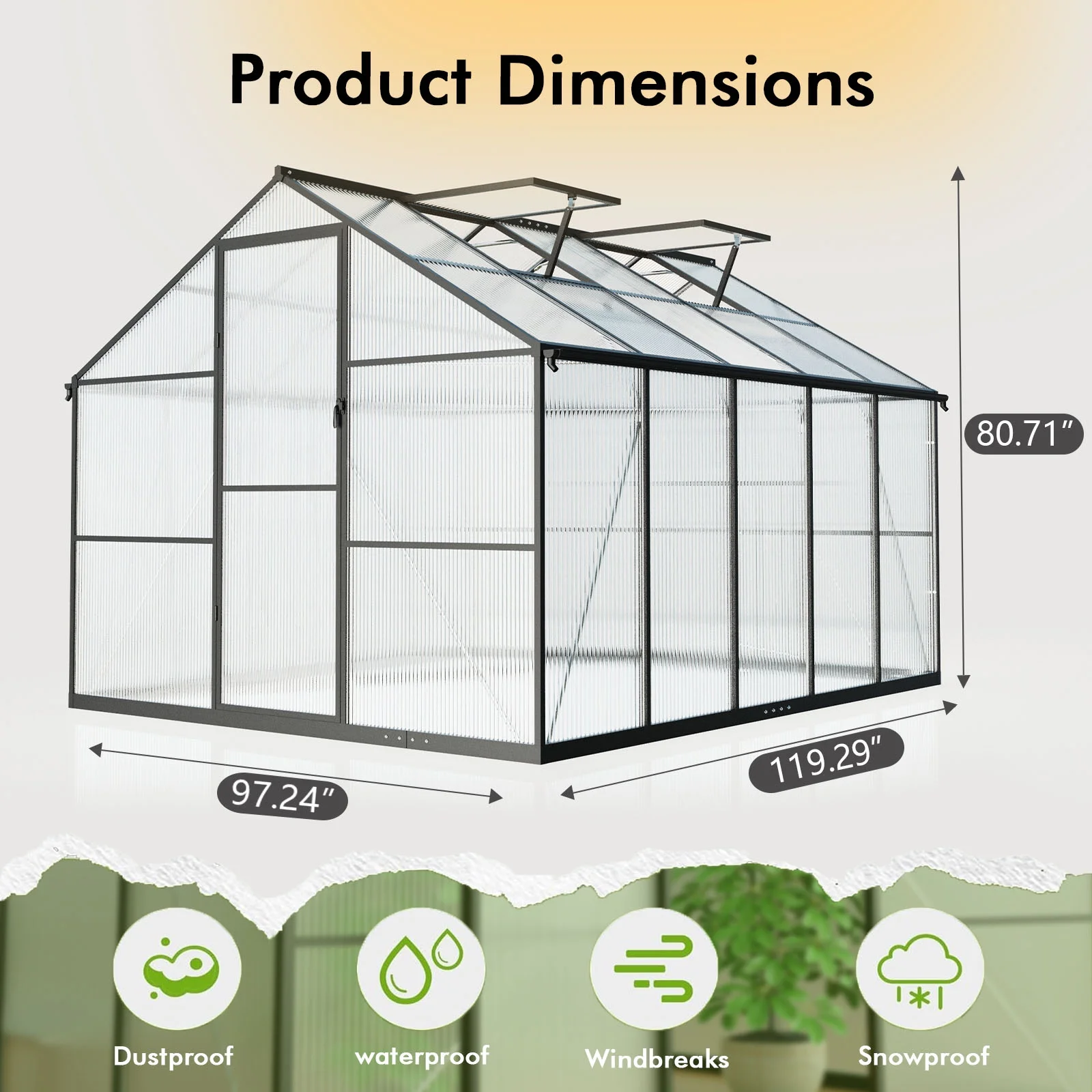 WUKHG 8x10FT Outdoor Greenhouse with Thermometer Hygrometer, Heavy-Duty Walk-in Greenhouse for Garden with Reinforced Aluminum Frame, All-Weather Greenhouse with UV-Resistant Polycarbonate Panels