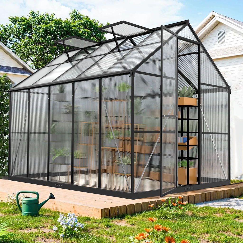 WUKHG 8x10FT Outdoor Greenhouse, Heavy-Duty Walk-in Green house for Garden with Reinforced Aluminum Frame & UV-Resistant Polycarbonate Panels