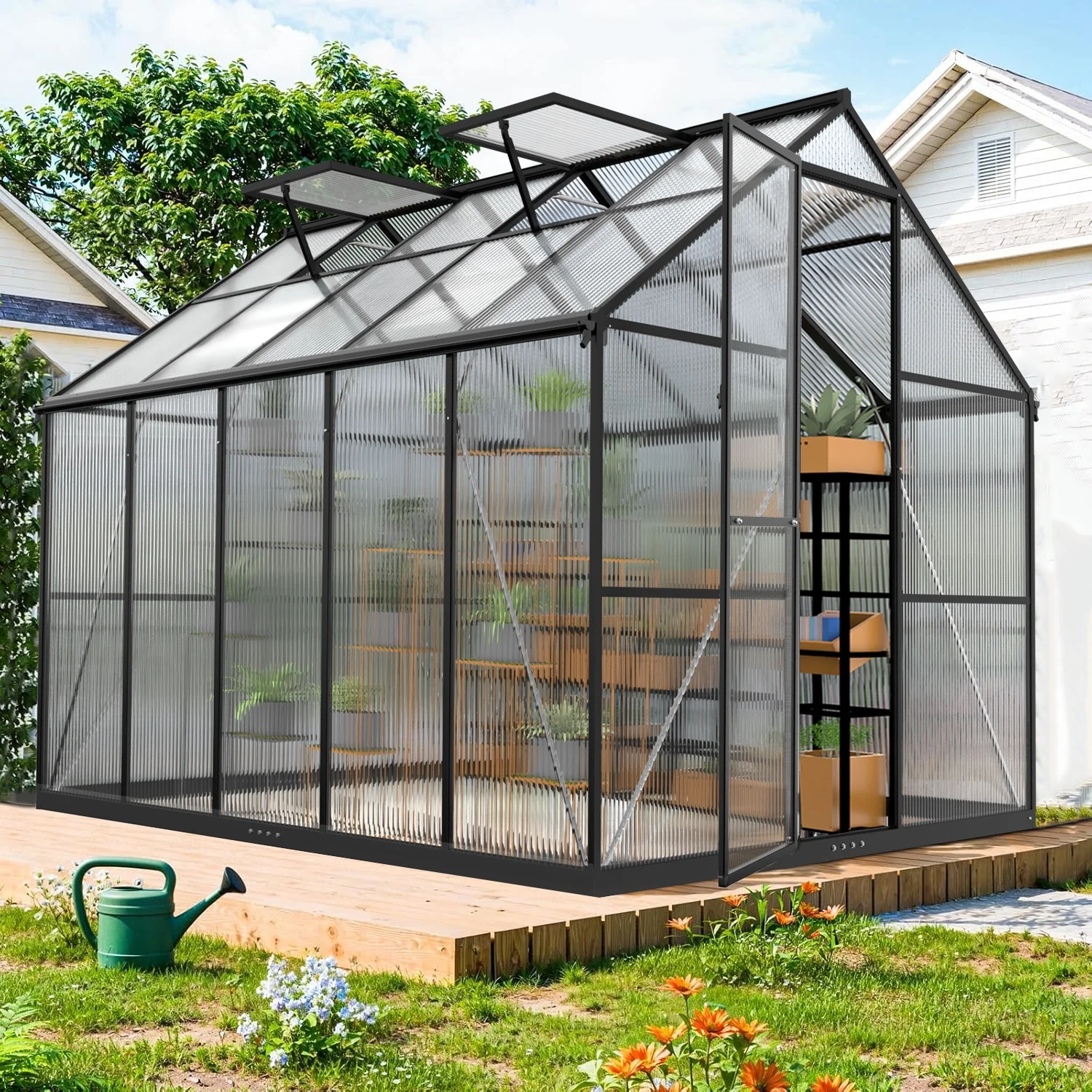 WUKHG 8x10FT Outdoor Greenhouse, Heavy-Duty Walk-in Green house for Garden with Reinforced Aluminum Frame & UV-Resistant Polycarbonate Panels