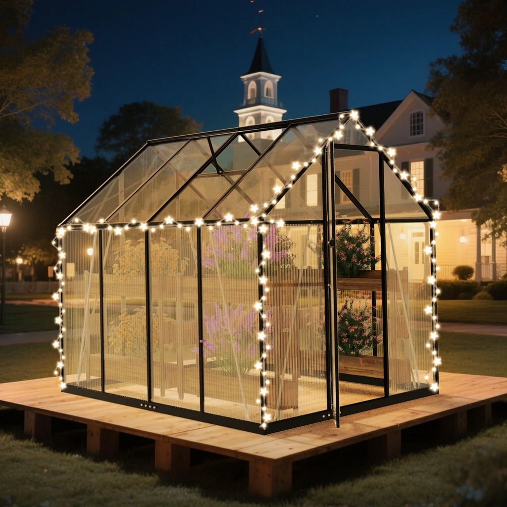 WUKHG 6x7.5FT Outdoor Greenhouse with Thermometer Hygrometer, Heavy-Duty Walk-in Greenhouse for Garden with Reinforced Aluminum Frame, All-Weather Greenhouse with UV-Resistant Polycarbonate Panels