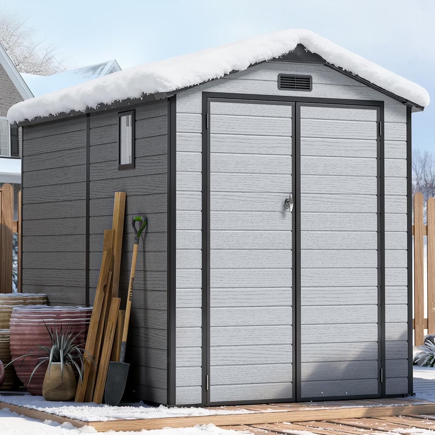 WUKHG 6x8FT Resin Shed with Floor, Weather-Resistant Plastic Garden Shed for Backyard, Waterproof UV-Proof Outdoor Storage Shed for Tools, Bikes & Equipment