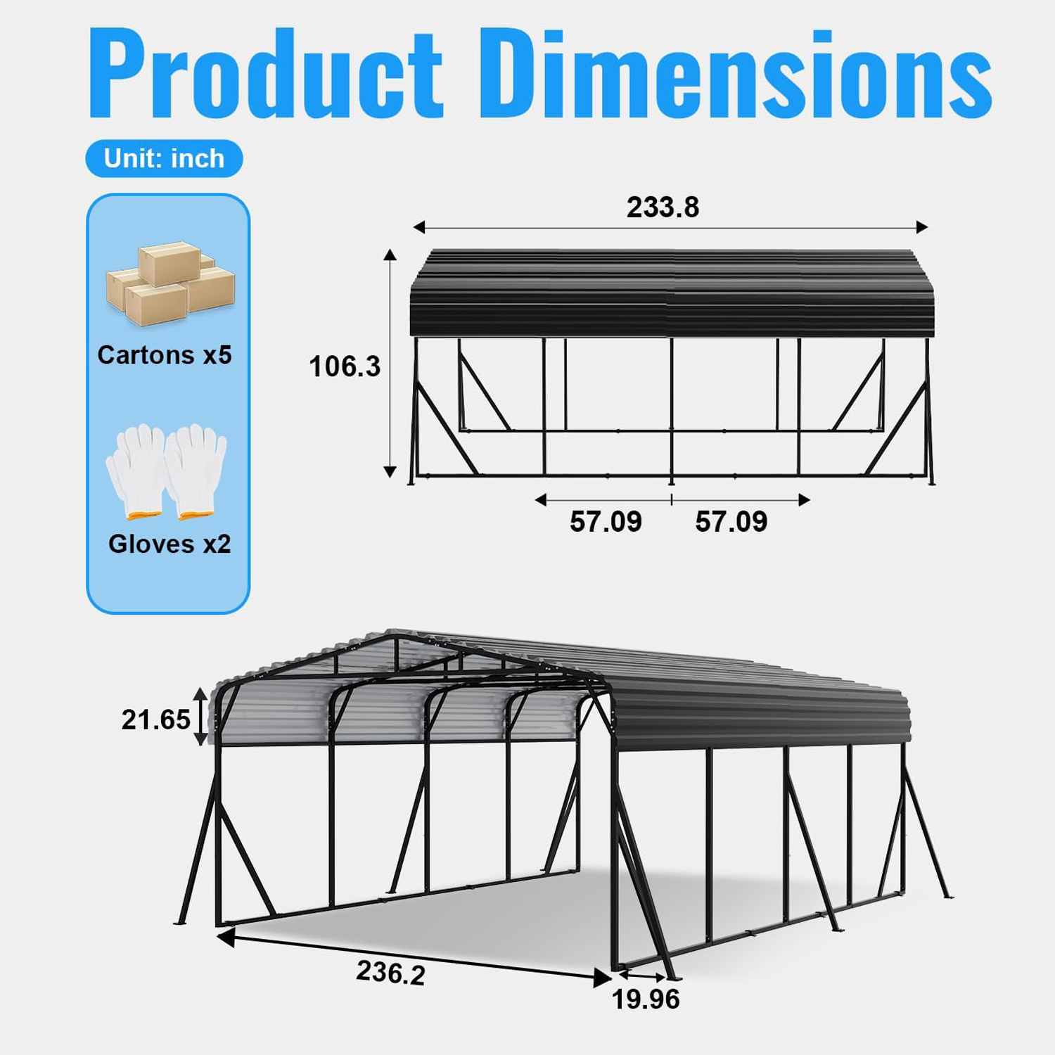 WUKHG 20x20FT Heavy Duty Metal Carport, Outdoor Carport Canopy with Iron Roof, Durable All-Weather Carport for Cars, Trucks, Boats & Outdoor Equipment, Easy Quick-Install Assembly