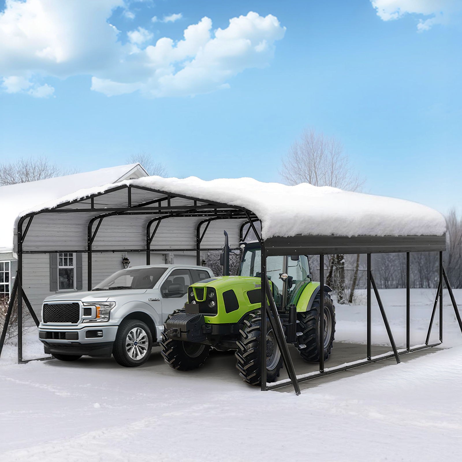 WUKHG 20x20FT Heavy Duty Metal Carport, Outdoor Carport Canopy with Iron Roof, Durable All-Weather Carport for Cars, Trucks, Boats & Outdoor Equipment, Easy Quick-Install Assembly