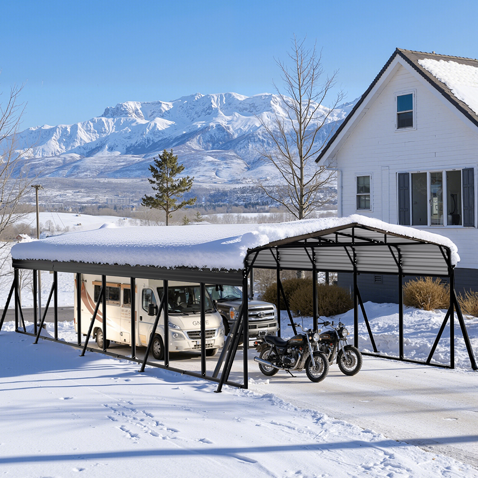 WUKHG 20x40FT Heavy Duty Metal Carport, Outdoor Carport Canopy with Iron Roof, Durable All-Weather Carport for Cars, Trucks, Boats & Outdoor Equipment, Easy Quick-Install Assembly