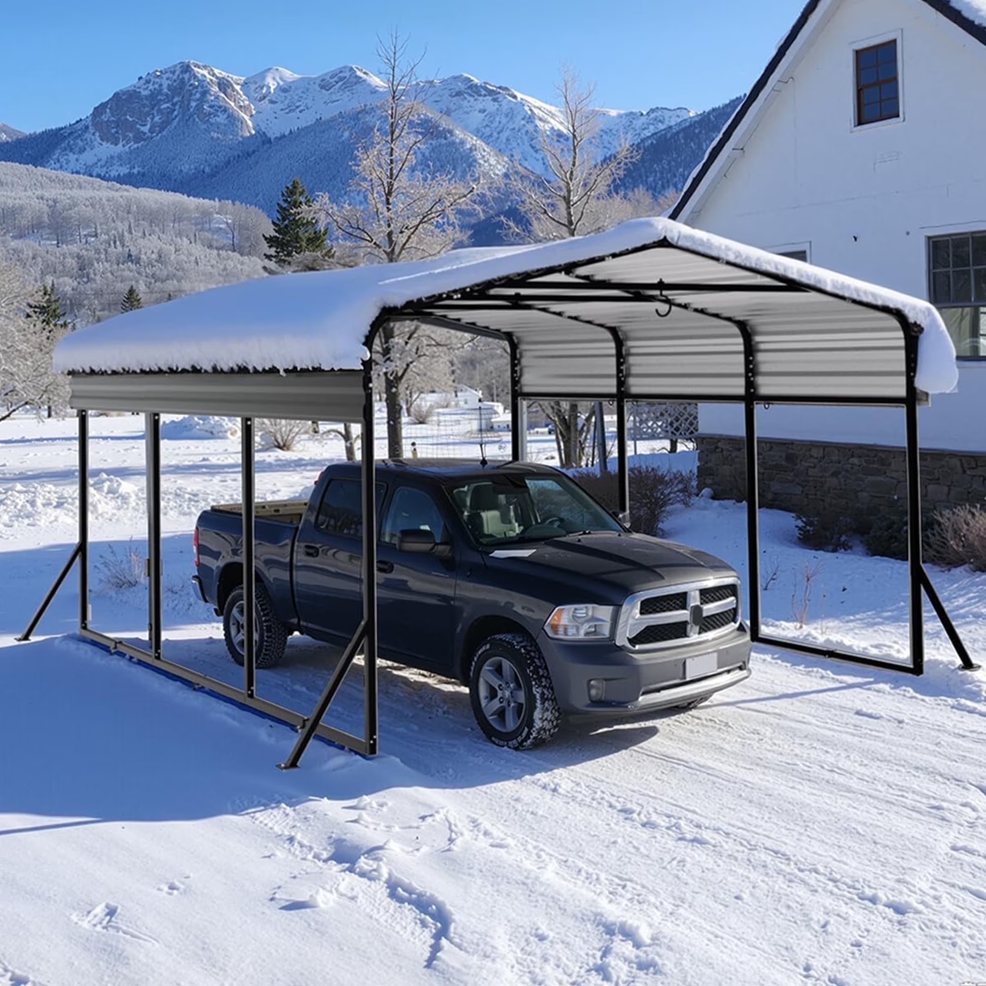 WUKHG 10x15FT Heavy Duty Metal Carport, Outdoor Carport Canopy with Iron Roof, Durable All-Weather Carport for Cars, Trucks, Boats & Outdoor Equipment, Easy Quick-Install Assembly