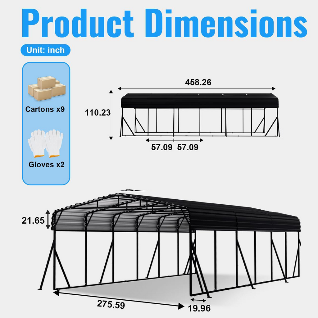 WUKHG 20x40FT Heavy Duty Metal Carport, Outdoor Carport Canopy with Iron Roof, Durable All-Weather Carport for Cars, Trucks, Boats & Outdoor Equipment, Easy Quick-Install Assembly