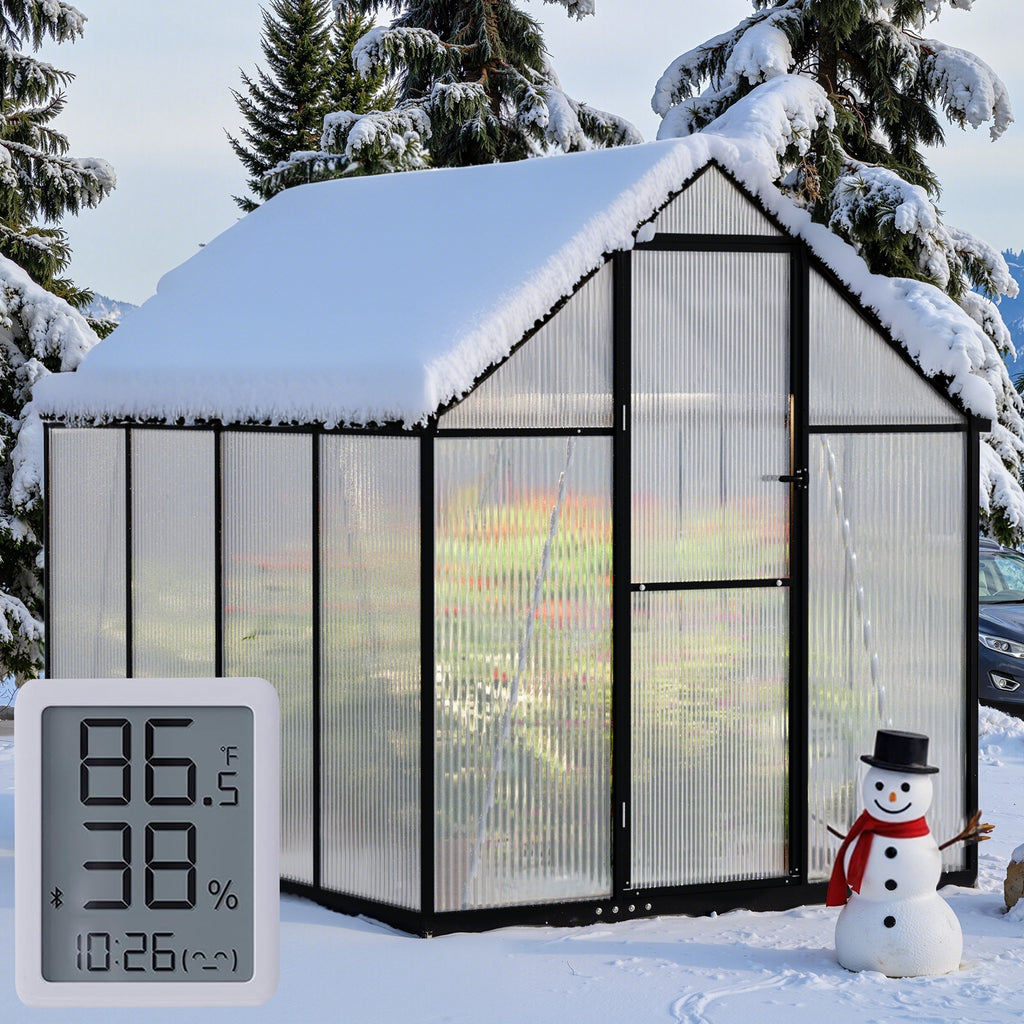 WUKHG 6x7.5FT Outdoor Greenhouse, Heavy-Duty Walk-in Greenhouse for Garden with Reinforced Aluminum Frame, UV-Resistant Polycarbonate Panels, All-Weather Greenhouse for Winter Planting