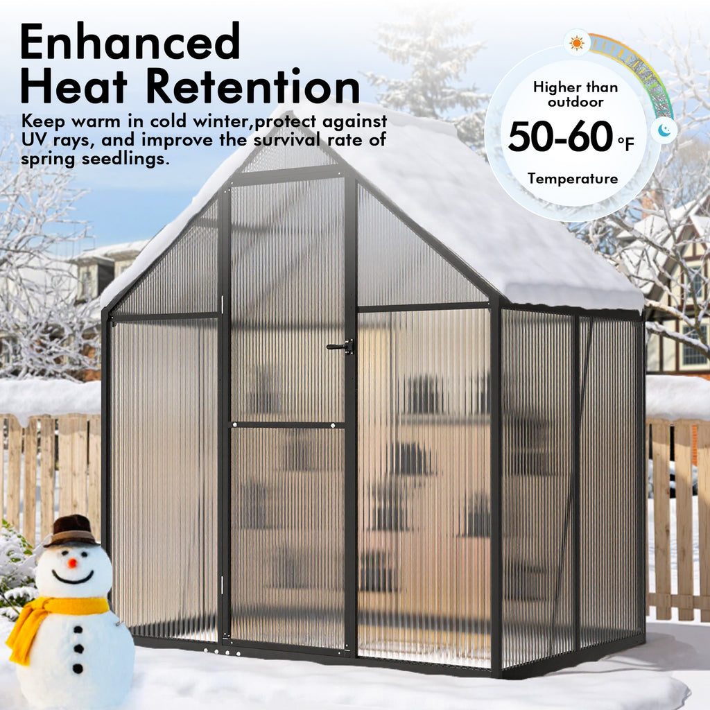 WUKHG 6x4FT Outdoor Greenhouse with Thermometer Hygrometer, Heavy-Duty Walk-in Greenhouse for Garden with Reinforced Aluminum Frame, All-Weather Greenhouse with UV-Resistant Polycarbonate Panels