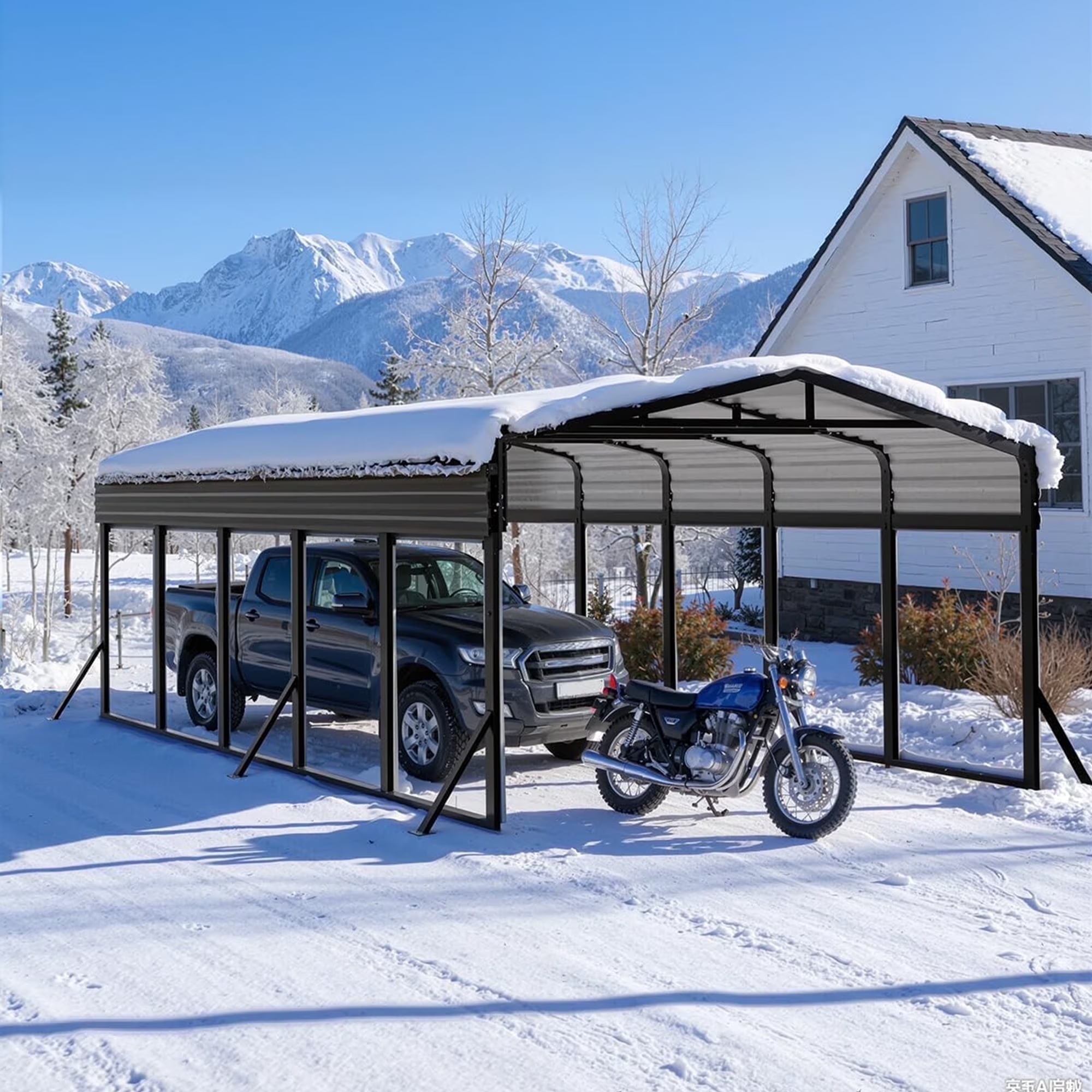 WUKHG 12x25FT Heavy Duty Metal Carport, Outdoor Carport Canopy with Iron Roof, Durable All-Weather Carport for Cars, Trucks, Boats & Outdoor Equipment, Easy Quick-Install Assembly