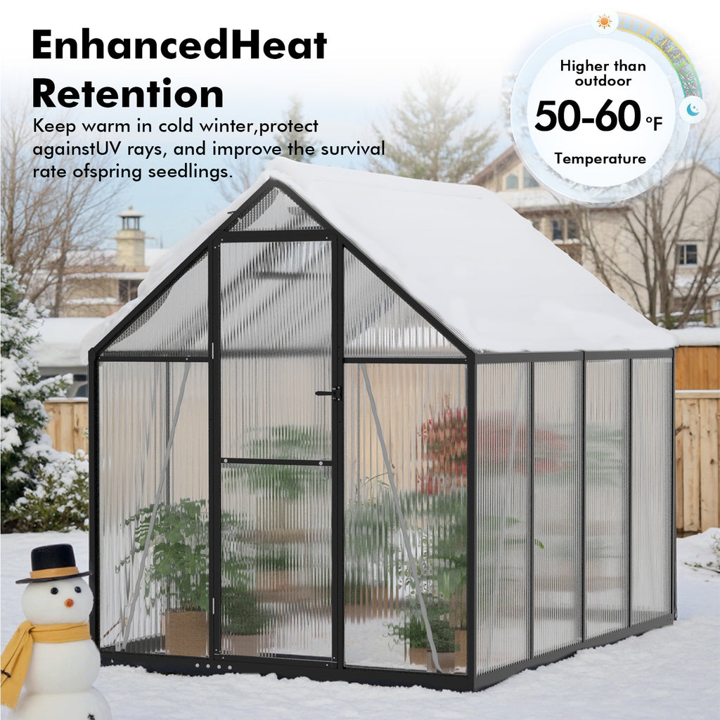WUKHG 6x7.5FT Outdoor Greenhouse, Heavy-Duty Walk-in Greenhouse for Garden with Reinforced Aluminum Frame, UV-Resistant Polycarbonate Panels, All-Weather Greenhouse for Winter Planting