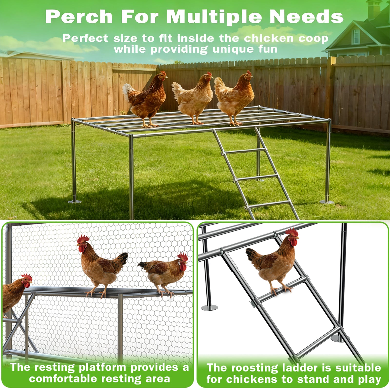 WUKHG Large Walk-In Chicken Coop with Roosting Ladder - 9.8x26.2x6.4FT Metal Chicken Coops with All-Weather Roof, Double Doors, and Predator Protection for Backyard Animals