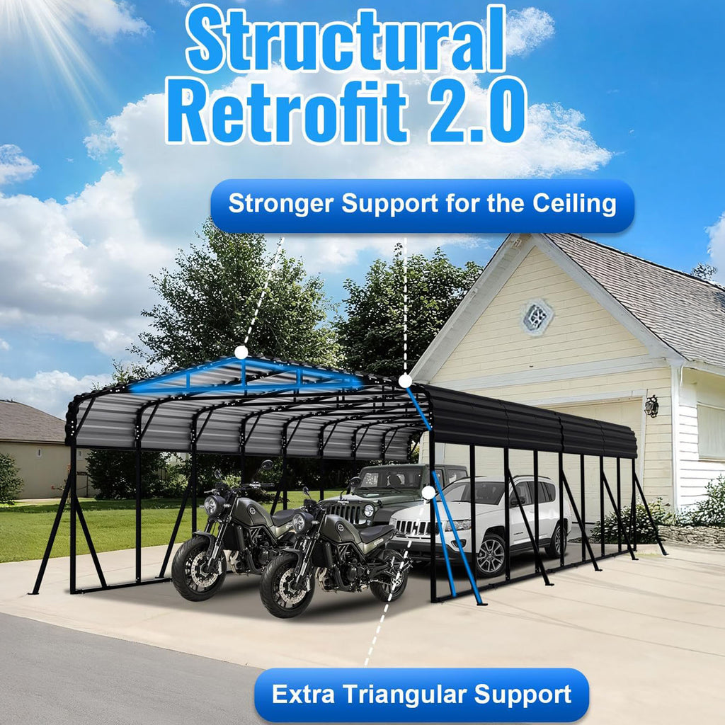 WUKHG 20x40FT Heavy Duty Metal Carport, Outdoor Carport Canopy with Iron Roof, Durable All-Weather Carport for Cars, Trucks, Boats & Outdoor Equipment, Easy Quick-Install Assembly