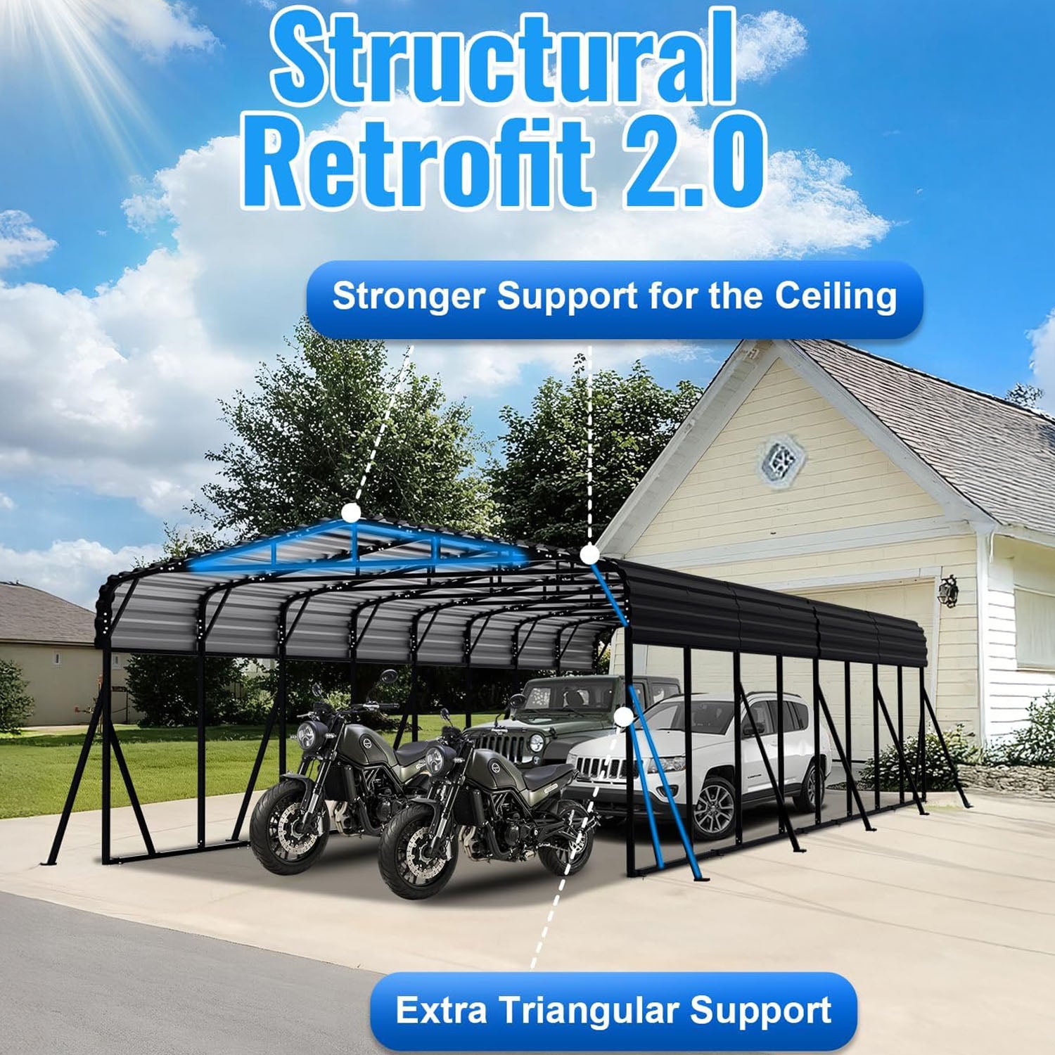 WUKHG 20x40FT Heavy Duty Metal Carport, Outdoor Carport Canopy with Iron Roof, Durable All-Weather Carport for Cars, Trucks, Boats & Outdoor Equipment, Easy Quick-Install Assembly