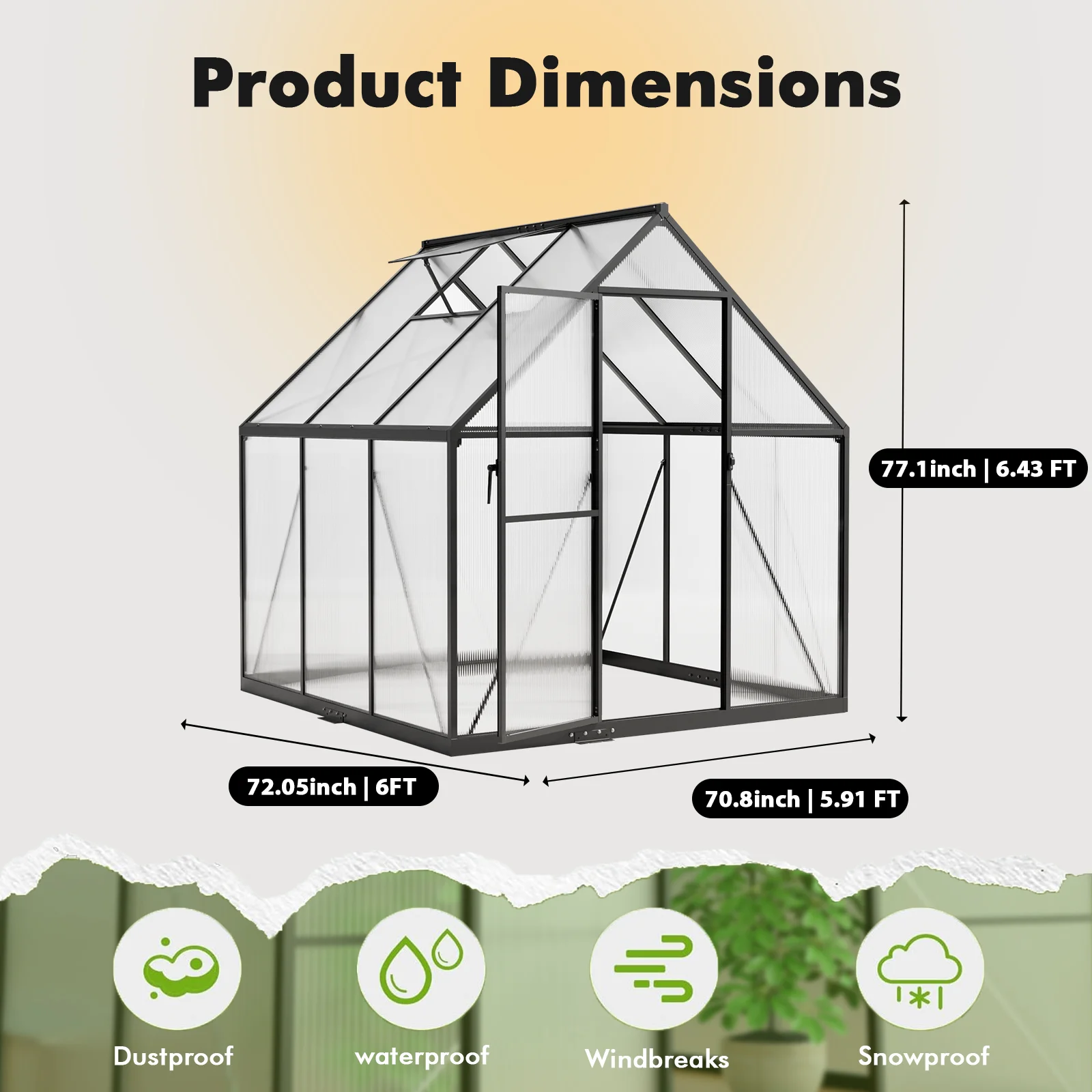 WUKHG 6x6FT Outdoor Greenhouse, Heavy-Duty Walk-in Greenhouse with Reinforced Aluminum Frame, UV-Resistant Polycarbonate Panels, All-Weather Greenhouse for Garden Backyard