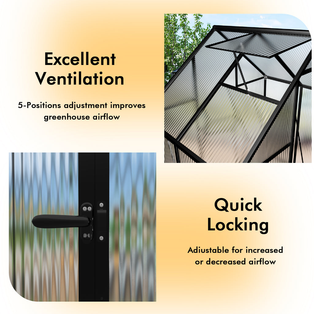 WUKHG 6x4FT Outdoor Greenhouse with Thermometer Hygrometer, Heavy-Duty Walk-in Greenhouse for Garden with Reinforced Aluminum Frame, All-Weather Greenhouse with UV-Resistant Polycarbonate Panels