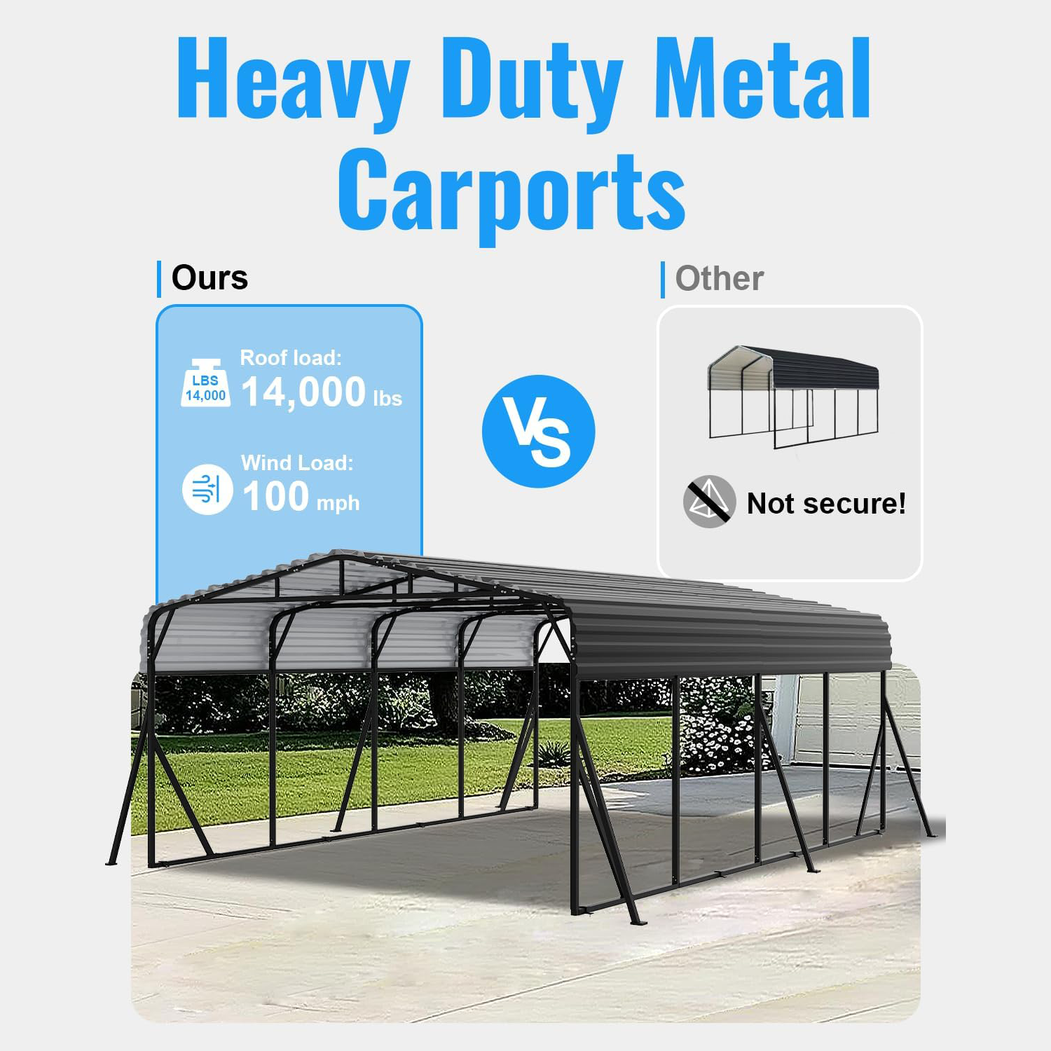 WUKHG 20x20FT Heavy Duty Metal Carport, Outdoor Carport Canopy with Iron Roof, Durable All-Weather Carport for Cars, Trucks, Boats & Outdoor Equipment, Easy Quick-Install Assembly