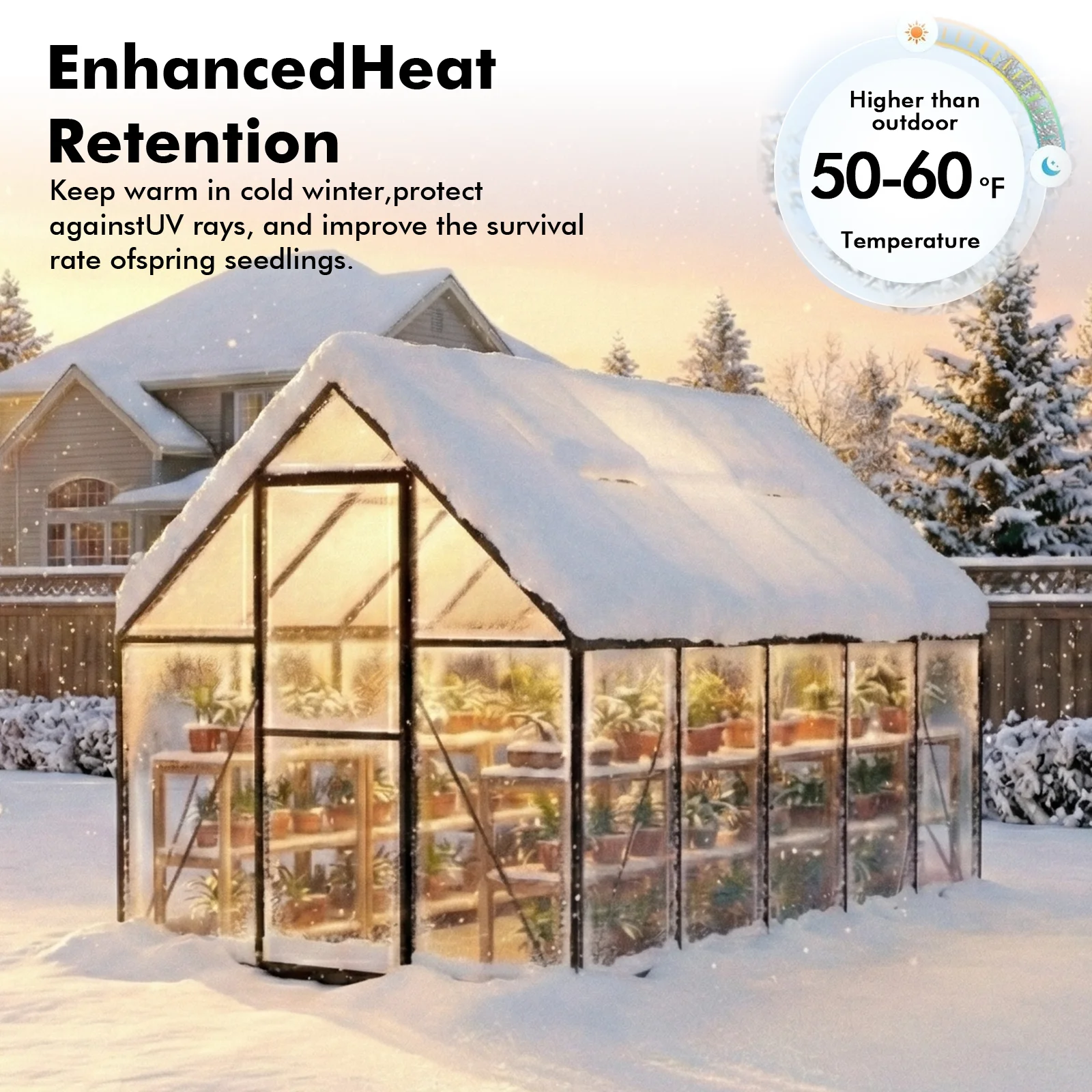 WUKHG 6x10FT Outdoor Greenhouse with Thermometer Hygrometer, Heavy-Duty Walk-in Greenhouse for Garden with Reinforced Aluminum Frame, All-Weather Greenhouse with UV-Resistant Polycarbonate Panels