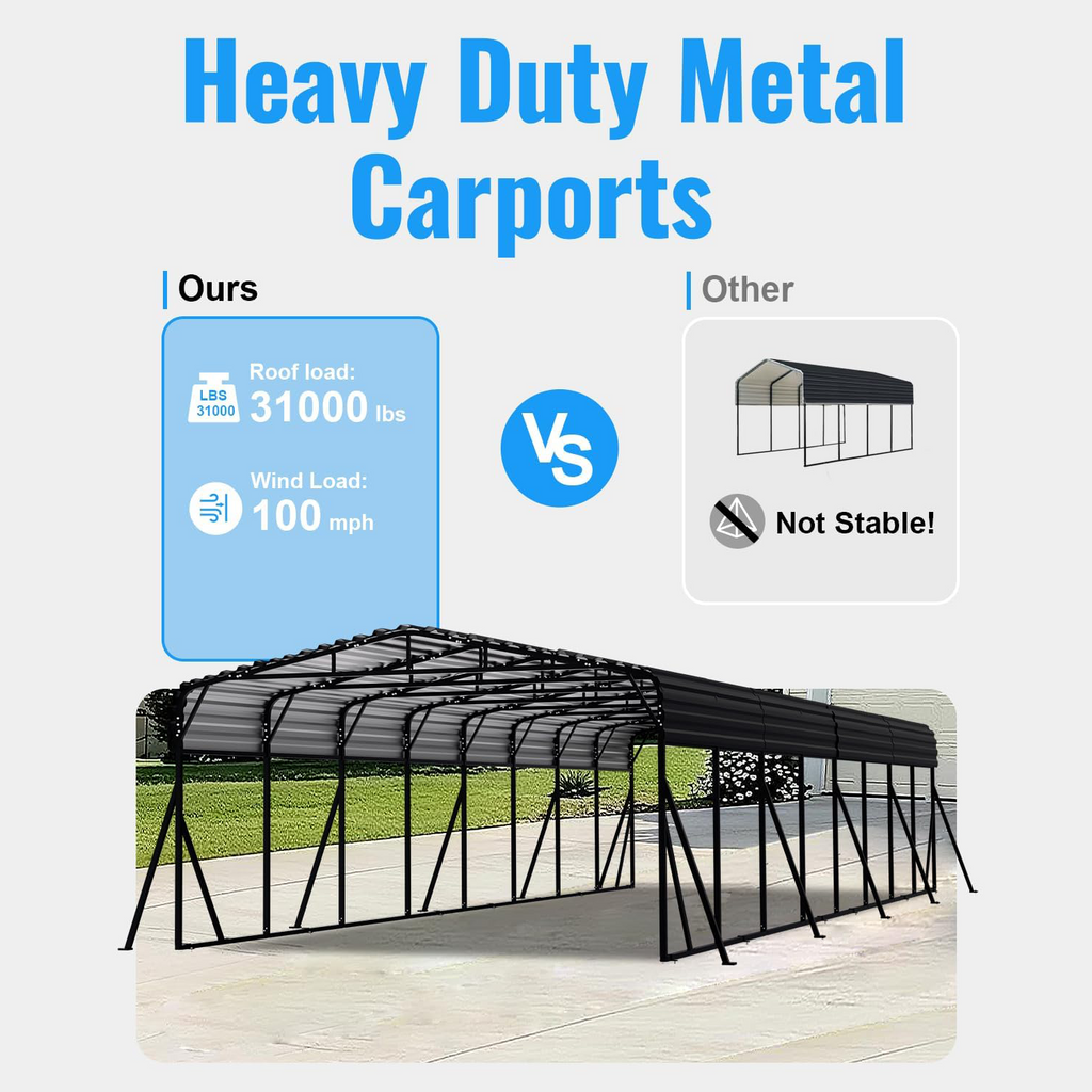 WUKHG 20x40FT Heavy Duty Metal Carport, Outdoor Carport Canopy with Iron Roof, Durable All-Weather Carport for Cars, Trucks, Boats & Outdoor Equipment, Easy Quick-Install Assembly