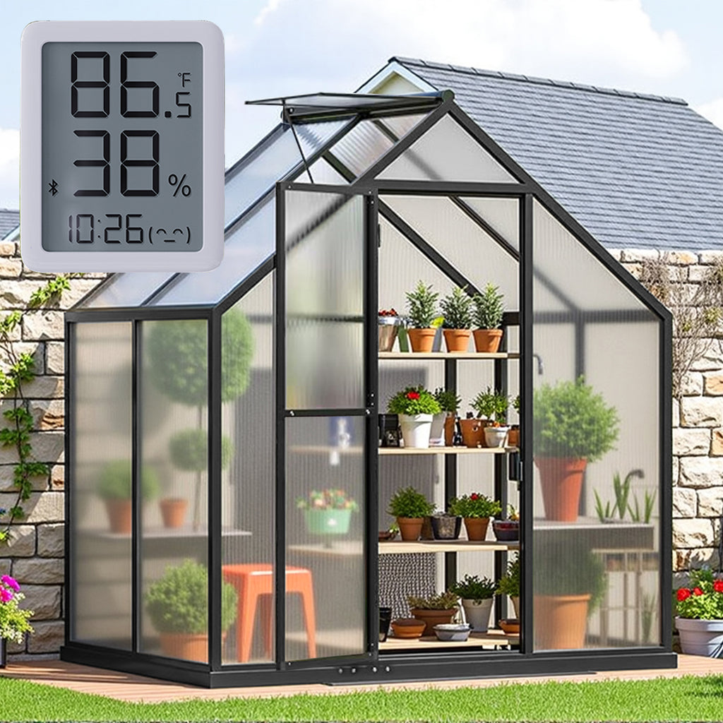 WUKHG 6x4FT Outdoor Greenhouse with Thermometer Hygrometer, Heavy-Duty Walk-in Greenhouse for Garden with Reinforced Aluminum Frame, All-Weather Greenhouse with UV-Resistant Polycarbonate Panels