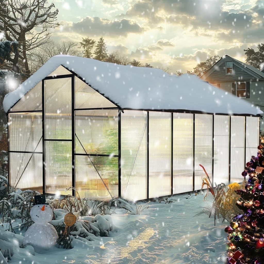 WUKHG 8x14FT Outdoor Greenhouse, Heavy-Duty Walk-in Greenhouse for Garden with Reinforced Aluminum Frame, UV-Resistant Polycarbonate Panels, All-Weather Greenhouse for Winter Planting