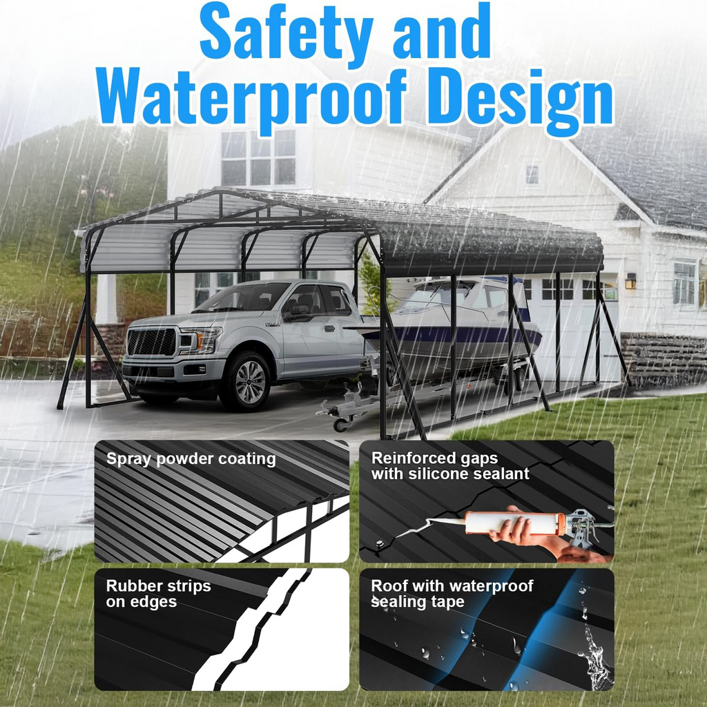 WUKHG 20x20FT Heavy Duty Metal Carport, Outdoor Carport Canopy with Iron Roof, Durable All-Weather Carport for Cars, Trucks, Boats & Outdoor Equipment, Easy Quick-Install Assembly