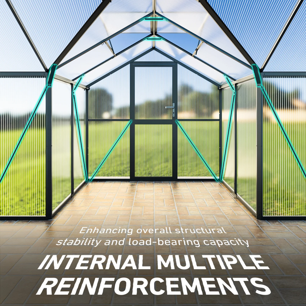 WUKHG 12X12 ft T-Shape Heavy Duty Walk-in Greenhouse | Windproof Aluminum ter | Adjustable Roof Vents | Easy Assembly for Backyard GardenFrame | Built-in Thermometer Hygrome