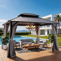 WUKHG 10' x 12' Hardtop Gazebo, Steel Shingle Double-Layer Roof, Iron Frame, with Curtains and Screen, Suitable for Patios, Gardens and Backyards