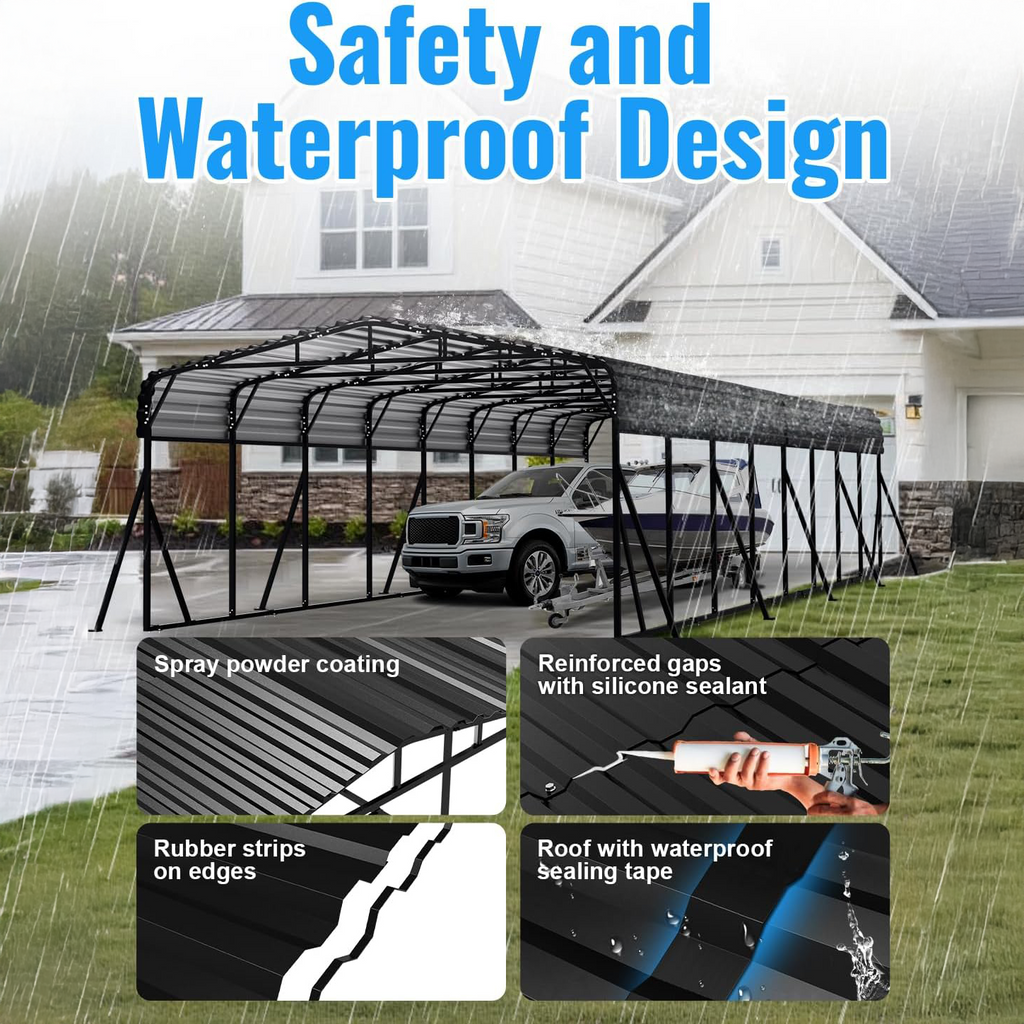 WUKHG 20x40FT Heavy Duty Metal Carport, Outdoor Carport Canopy with Iron Roof, Durable All-Weather Carport for Cars, Trucks, Boats & Outdoor Equipment, Easy Quick-Install Assembly