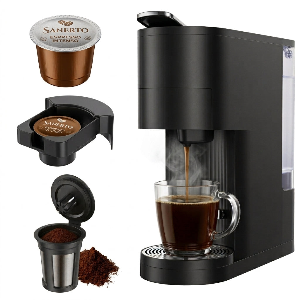 WUKHG 2 in 1 Single Serve Coffee Maker - Compatible with K cup Capsules and Grounds - 6 to 12 oz Cup Sizes, Removable 30 Oz Water Reservoir, 1000W, Black