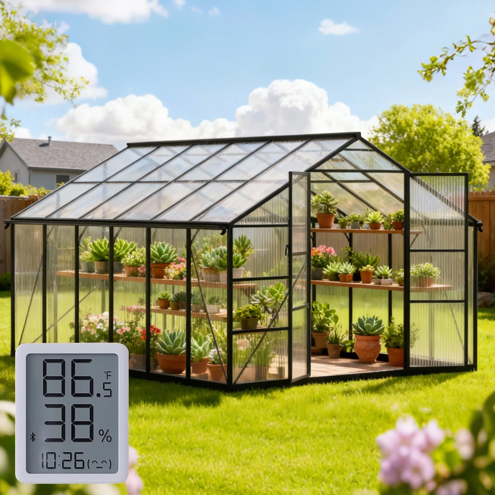 WUKHG 10x12FT Outdoor Greenhouse with Thermometer Hygrometer, Heavy-Duty Walk-in Greenhouse for Garden with Reinforced Aluminum Frame, All-Weather Greenhouse with UV-Resistant Polycarbonate Panels