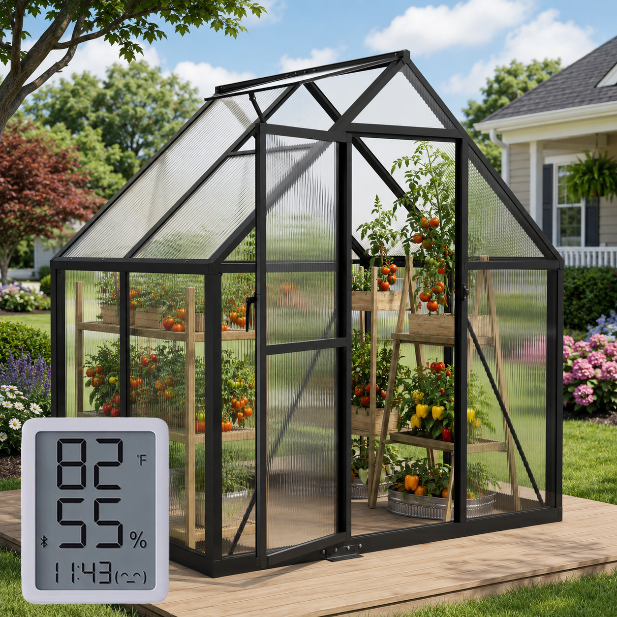 WUKHG 6x4FT Outdoor Greenhouse with Thermometer Hygrometer, Heavy-Duty Walk-in Greenhouse for Garden with Reinforced Aluminum Frame, All-Weather Greenhouse with UV-Resistant Polycarbonate Panels