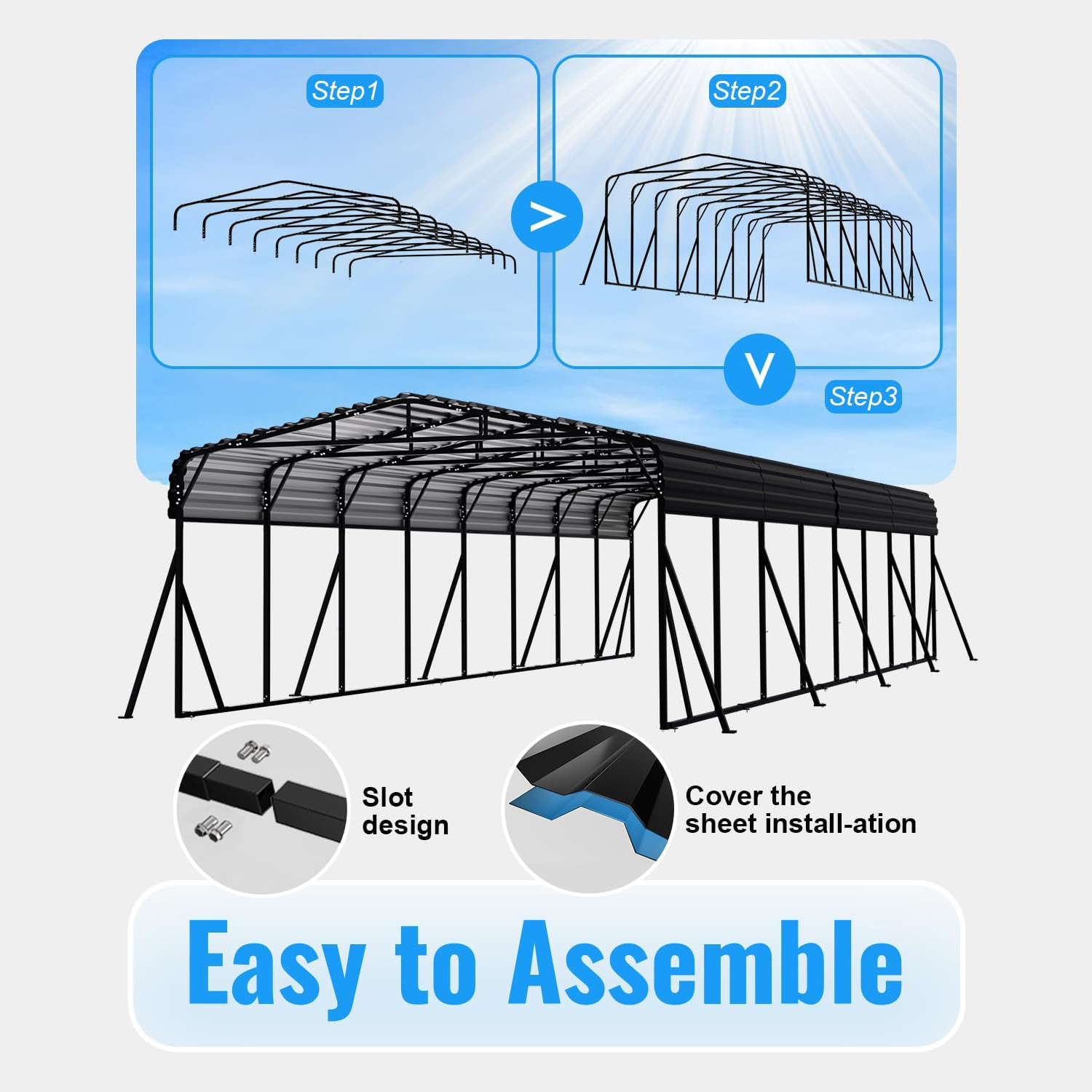 WUKHG 20x40FT Heavy Duty Metal Carport, Outdoor Carport Canopy with Iron Roof, Durable All-Weather Carport for Cars, Trucks, Boats & Outdoor Equipment, Easy Quick-Install Assembly