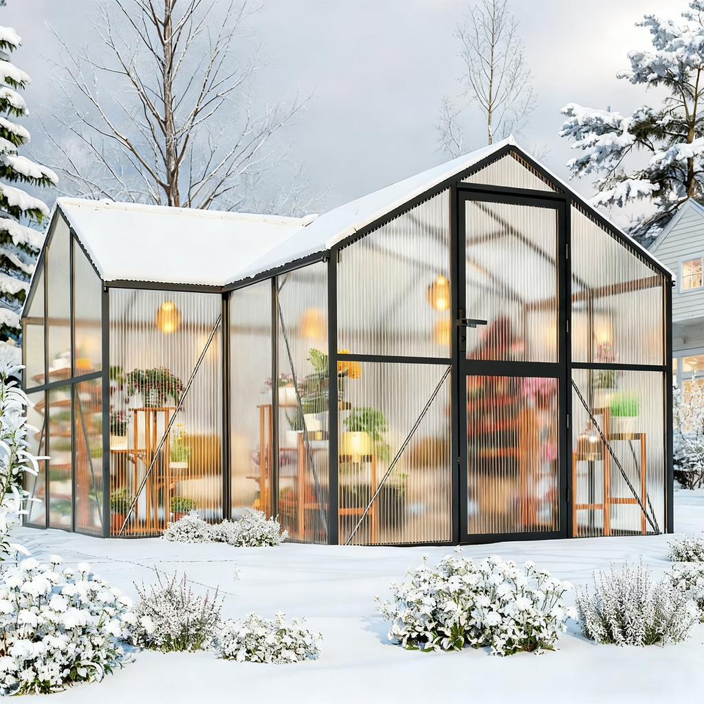 WUKHG 12X12 ft T-Shape Heavy Duty Walk-in Greenhouse | Windproof Aluminum ter | Adjustable Roof Vents | Easy Assembly for Backyard GardenFrame | Built-in Thermometer Hygrome