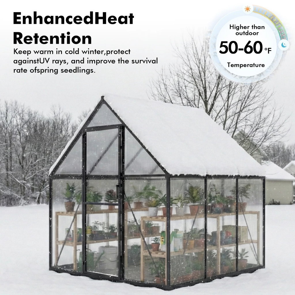 WUKHG 6x6FT Outdoor Greenhouse, Heavy-Duty Walk-in Greenhouse with Reinforced Aluminum Frame, UV-Resistant Polycarbonate Panels, All-Weather Greenhouse for Garden Backyard