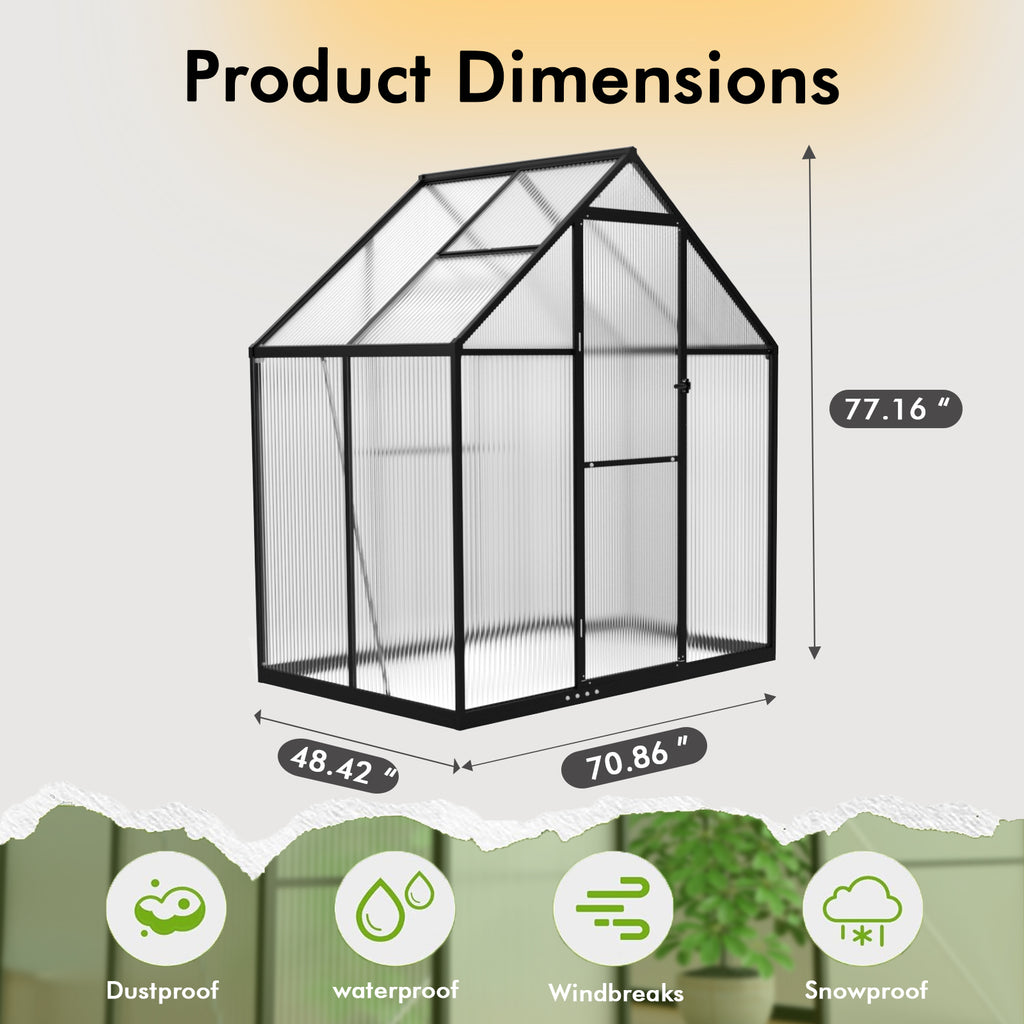 WUKHG 6x4FT Outdoor Greenhouse with Thermometer Hygrometer, Heavy-Duty Walk-in Greenhouse for Garden with Reinforced Aluminum Frame, All-Weather Greenhouse with UV-Resistant Polycarbonate Panels