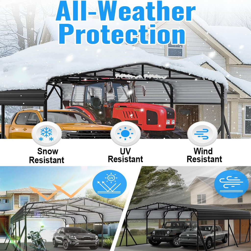 WUKHG 20x20FT Heavy Duty Metal Carport, Outdoor Carport Canopy with Iron Roof, Durable All-Weather Carport for Cars, Trucks, Boats & Outdoor Equipment, Easy Quick-Install Assembly