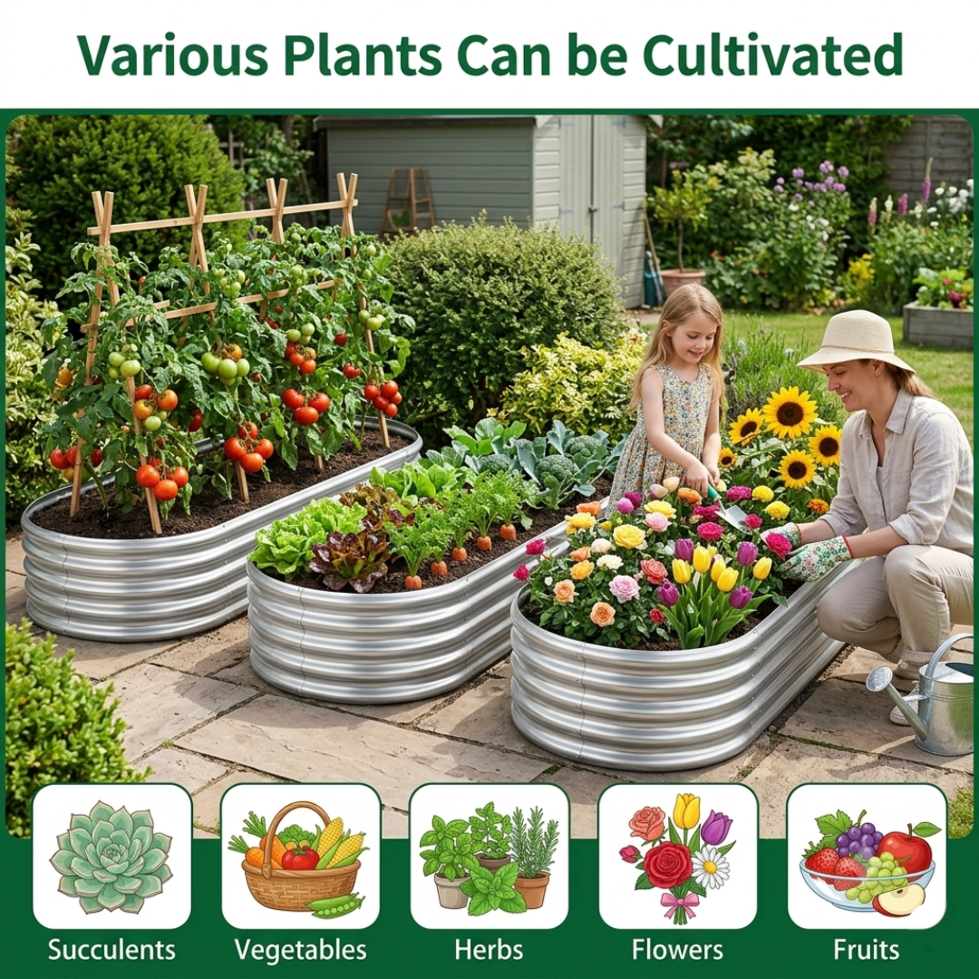 WUKHG Raised Garden Bed Kits 2 Pack, Oval Metal Galvanized Planter Boxes for Vegetables and Flowers