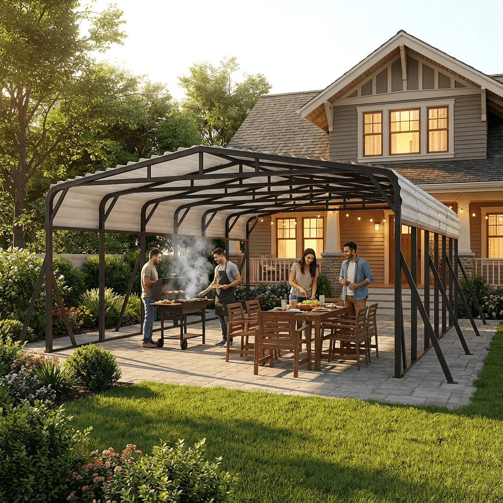 WUKHG 20x30FT Heavy Duty Metal Carport, Outdoor Carport Canopy with Iron Roof, Durable All-Weather Carport for Cars, Trucks, Boats & Outdoor Equipment, Easy Quick-Install Assembly