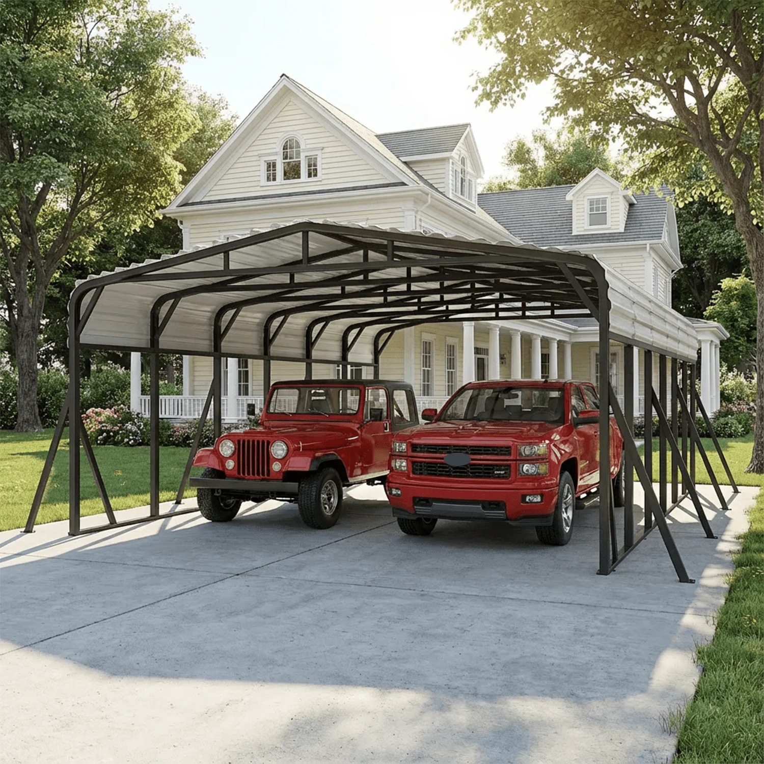 WUKHG 20x30FT Heavy Duty Metal Carport, Outdoor Carport Canopy with Iron Roof, Durable All-Weather Carport for Cars, Trucks, Boats & Outdoor Equipment, Easy Quick-Install Assembly