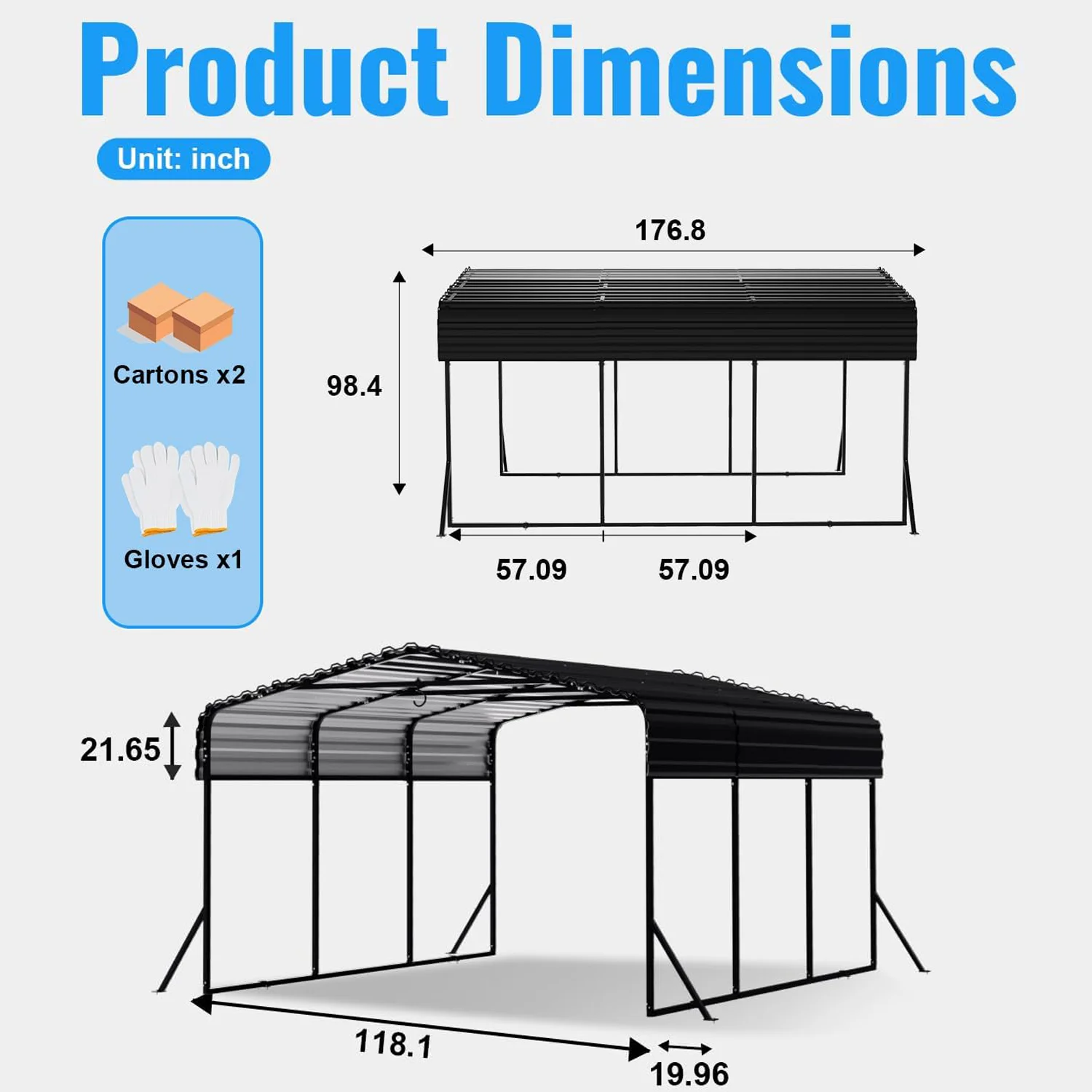 WUKHG 10x15FT Heavy Duty Metal Carport, Outdoor Carport Canopy with Iron Roof, Durable All-Weather Carport for Cars, Trucks, Boats & Outdoor Equipment, Easy Quick-Install Assembly