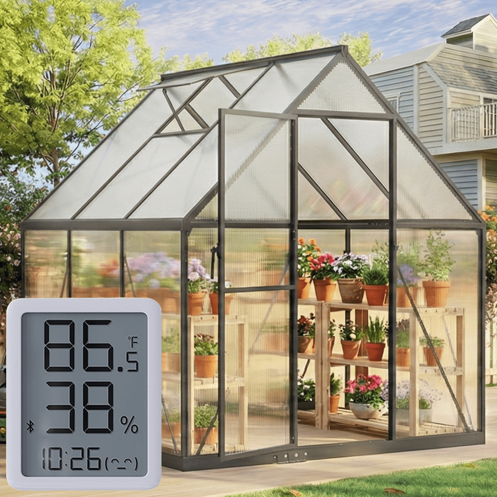 WUKHG 6x6FT Outdoor Greenhouse, Heavy-Duty Walk-in Greenhouse with Reinforced Aluminum Frame, UV-Resistant Polycarbonate Panels, All-Weather Greenhouse for Garden Backyard