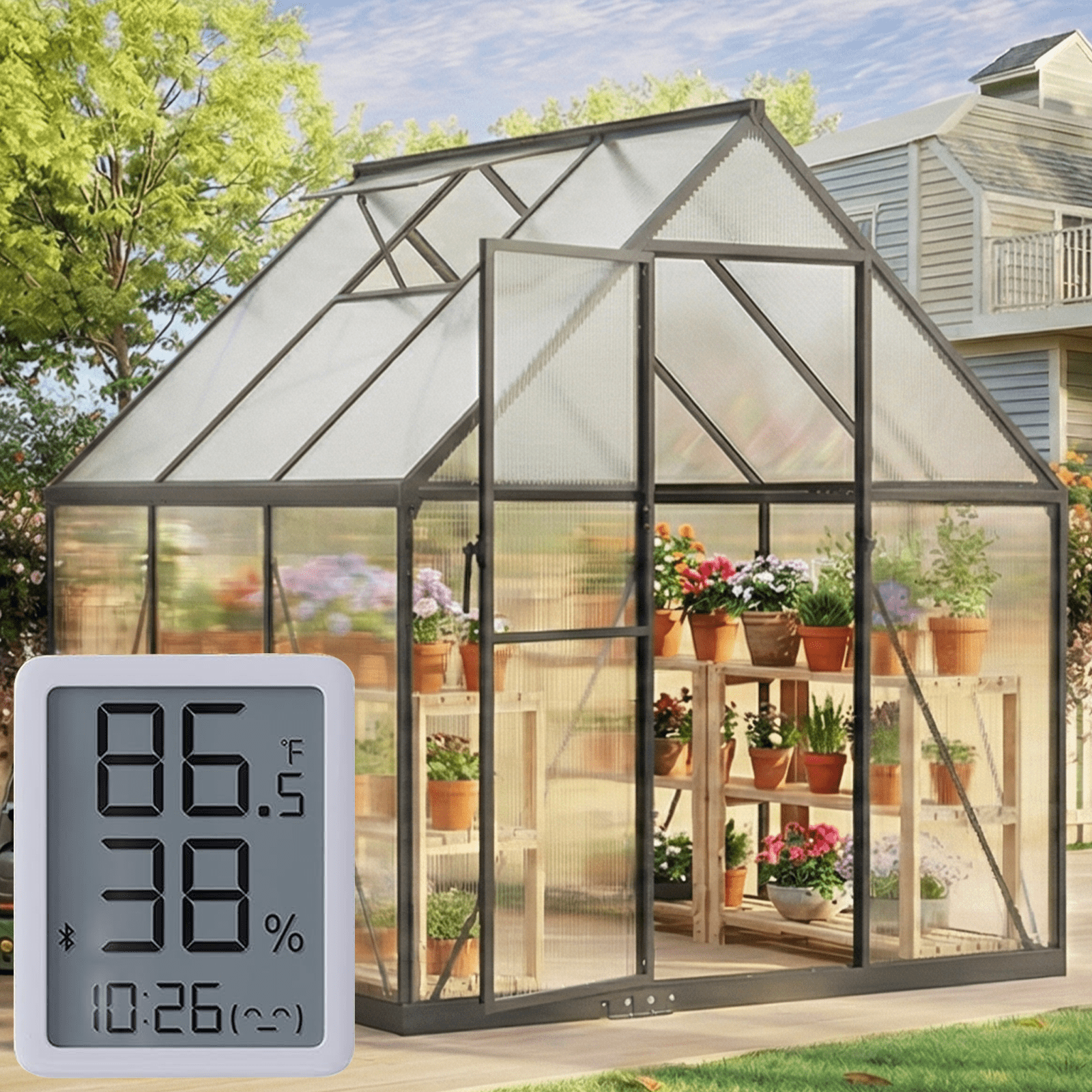 WUKHG 6x6FT Outdoor Greenhouse, Heavy-Duty Walk-in Greenhouse with Reinforced Aluminum Frame, UV-Resistant Polycarbonate Panels, All-Weather Greenhouse for Garden Backyard